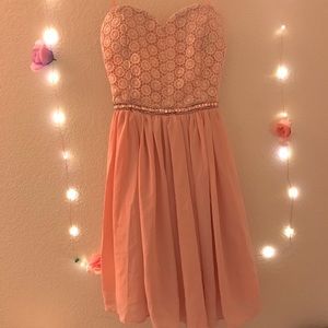 Strapless coral pink dress